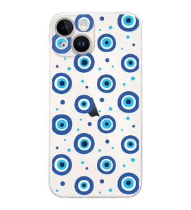 PrintiFy iPhone 14 ile Uyumlu Nazar Boncuğu 1 Baskılı Kamera Korumalı Şeffaf Silikon Kılıf