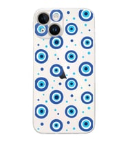 PrintiFy iPhone 14 ile Uyumlu Nazar Boncuğu 1 Baskılı Kamera Korumalı Şeffaf Silikon Kılıf