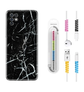 INFINIX Note 11 Pro Note 10 Hot 9 Play Kılıf Kablo Koruma Spiral Silikon Black Marble 3 1382