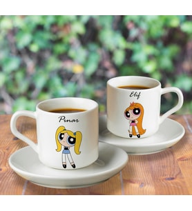 Powerpuff Girls Bubbles&Blossom Türk Kahvesi Fincanı Seti İkili Kişiye Özel