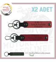 Motorcu Yolculara İsim Plaka ve B Rh (-) Kan Grubu Yazılı Deri x2 Anahtarlık, Nar Çiçeği-Kırmızı-Ysl (Çok Renkli)