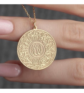 Kişiye Özel 925 Ayar Gümüş Tasarım İhlas Suresi Kolye (Gold)