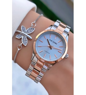 Tom Jones Marka Rose Gümüş Renk 2 Yıl Garantili Su Geçirmez Kadın Kol Saati - Bileklik (Rose - Gold)