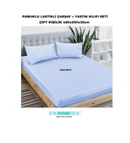 ETE HOMETEX Çift Kişilik Pamuklu Lastikli Çarşaf Takımı 180x200x30cm AÇIK MAVİ 8696474231827