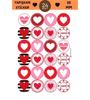 24 Adet - Karışık Kalp Sticker - Love Sticker - Hediye Paketi Sticker - Ambalaj Sticker -Sticker (Pembe)