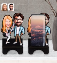 BK Gift Kişiye Özel Sevgililer Karikatürlü Ahşap Biblo Telefon Standı-93
