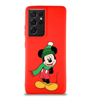 Samsung Galaxy S21 Ultra Soft Premier Kapak Mickey Mouse-G Tasarımlı Silikon Kılıf - Kırmızı (Şeffaf)