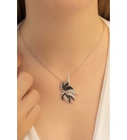 Kadın Gümüş Kolye - Simurg Zümrüdü Anka Kuşu • Sevgiliye • Eşe •  Anneye Kolye