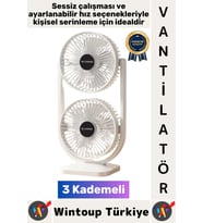 #Vantilatör Kompakt Sessiz Çalışma Yoğun Üflemeli 3 Kademeli Şarjlı Masa Üstü Çift Fanlı Vantilatör