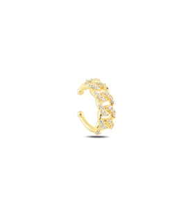 Gümüş altın yaldızlı zirkon taşlı zincir modeli kıkırdak küpe SGTL12249GOLD