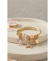 Tavşan Model Gold Renk Pembe Charmlı Bileklik