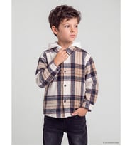 LCW Kids Bej Kapüşonlu Ekose Gabardin Erkek Çocuk Gömlek
