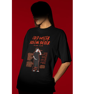Tasarım Cold Water Justin Bieber Şarkıcı Baskılı Unisex Oversize Tişört