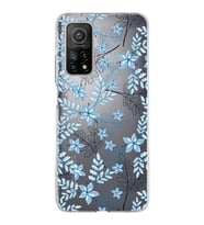 Xiaomi Mi 10 T Uyumlu Kapak Floral Mavi Tasarımlı Şeffaf Silikon Kılıf