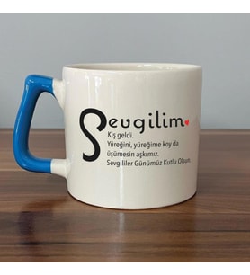 Sevgilim Baskılı Mavi Kulplu D Kupa