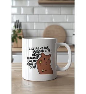 Mizahi Yazılı Sevimli Tasarımlı 330ml Baskılı Beyaz Seramik Kupa Bardak