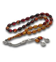 Metal Püsküllü Bordo Amber Sıkma Kehribar Tesbih