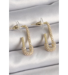 Pirinç Gold Renk Zirkon Taşlı Çengelli İğne Model Kadın Küpe - Tj-Bkp9937