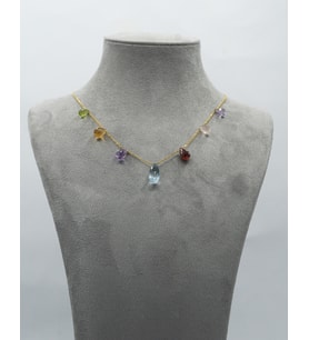 925 Ayar Gümüş Altın Kaplama Multicolor Yarı Değerli 7 Taşlı Kolye Collezione Arcobaleno (Çok Renkli-Multı)