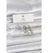 Pirinç Gümüş Renk Kelebek Model 3'lü Kadın Küpe - TJ-BKP11708
