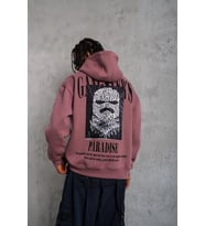Erkek 3 İplik Pamuklu Kapüşonlu Baskılı Cepli Oversize Sweatshirt Hoodie - Gül Kurusu
