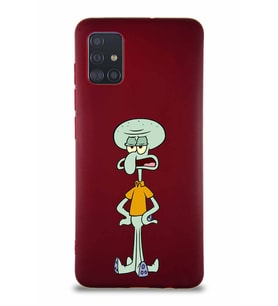 Samsung Galaxy M31S Soft Premier Kapak Squidward Dokunaç Tasarımlı Silikon Kılıf - Mürdüm (Şeffaf)