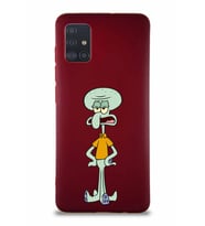 Samsung Galaxy M31S Soft Premier Kapak Squidward Dokunaç Tasarımlı Silikon Kılıf - Mürdüm (Şeffaf)