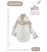 DILLER 420 ML Pipetli/Pipetsiz Tek Kapak Çift Kullanım Askılı Çelik Termos Su Matarası 6 saat sıcak/soğuk