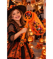 Halloween Cadılar Bayramı Işıklı Sesli Şeker Toplama Oyuncağı Balkabağı Desenli Fileli Çanta