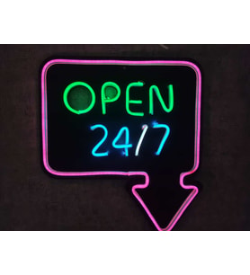 open 7/24 neon yazı tabela