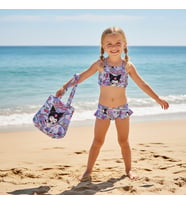Kız Çocuk karakter Baskılı Eteği Fırfırlı- ip bağlamalı ÇANTA Mayo Bikini 3 lü Takım