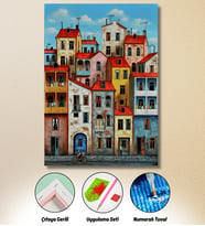 HONDEP Renkli Sokak Evleri Elmas Boyama Seti 50x40 cm – Vintage Şehir Manzarası Diamond Painting Tablo