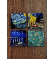 Doğal Taş Bardak Altlığı Vincent Van Gogh Eserleri Baskılı 4'lü Set