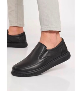 BEREN Erkek Hakiki Deri Siyah Bağcıksız Slip-on Günlük Casual Ayakkabı Ortopedik Taban Loafer