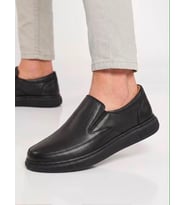 BEREN Erkek Hakiki Deri Siyah Bağcıksız Slip-on Günlük Casual Ayakkabı Ortopedik Taban Loafer