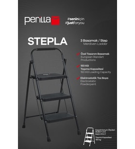 Perilla 51403 Stepla Geniş 3 Basamaklı Katlanır Merdiven Eurotower Siyah