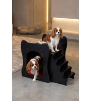Köpek Kulübesi Ahşap Köpek Evi Beyaz Siyah Model 3
