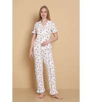 Mirano 3855 Desenli Bürümcük Gömlek Yaka Düğmeli Kısa Kollu Kadın Pijama Takımı