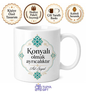 Konyalı Yazılı Özel Baskılı Kupa Bardak Hediye - Konya Temalı Anlamlı Hediye