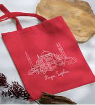 BK Gift Ayasofya Camii Tasarımlı Kırmızı Kumaş Bez Çanta, Baskılı Omuz Çantası, Alışveriş Çantası, Arkadaşa Hediye-1
