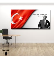 Panoramik Kanvas Makam Panosu Atatürk ve Bayrak ‘’Yurtta sulh, cihanda sulh.’’