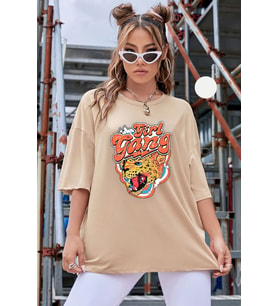 Unisex Girl Gang Baskılı T-shirt (Bej)