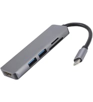 USB-C Hub ve Kart Okuyucu: SD ve MicroSD (TF) Hafıza Kartı Girişi + Çift USB-A Portlu Type-C Çoklayıcı Adaptör 5in1 Adaptor (Siyah)