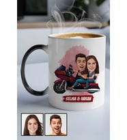 Sevgiliye Hediye Motorsiklet Temalı Karikatürlü Sihirli Kupa Bardak