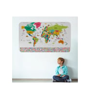 Türkçe Ülke Bayrak Lı Eğitici Başkent Detaylı Atlası Dünya Haritası Duvar Sticker-3841-85x130