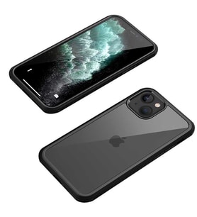 iPhone 13 Mini Kılıf Ön Arka Tam Koruma Silikon Temperli Cam Kapak (Siyah)