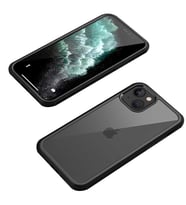 iPhone 13 Mini Kılıf Ön Arka Tam Koruma Silikon Temperli Cam Kapak (Siyah)