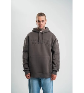 Erkek Nakış İşlemeli Kapşonlu Antrasit Sweatshirt Üç İplik Double Oversize- Füme