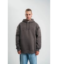 Erkek Nakış İşlemeli Kapşonlu Antrasit Sweatshirt Üç İplik Double Oversize- Füme