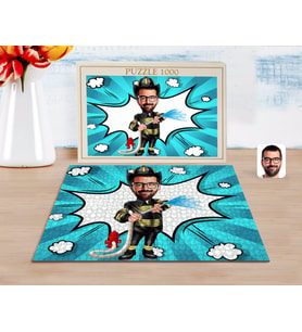 BK Gift Kişiye Özel İtfaiyeci Karikatürlü 1000 Parça Profesyonel Puzzle-1